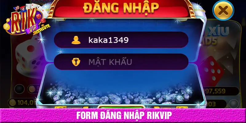 Form đăng nhập rikvip từ trang chủ